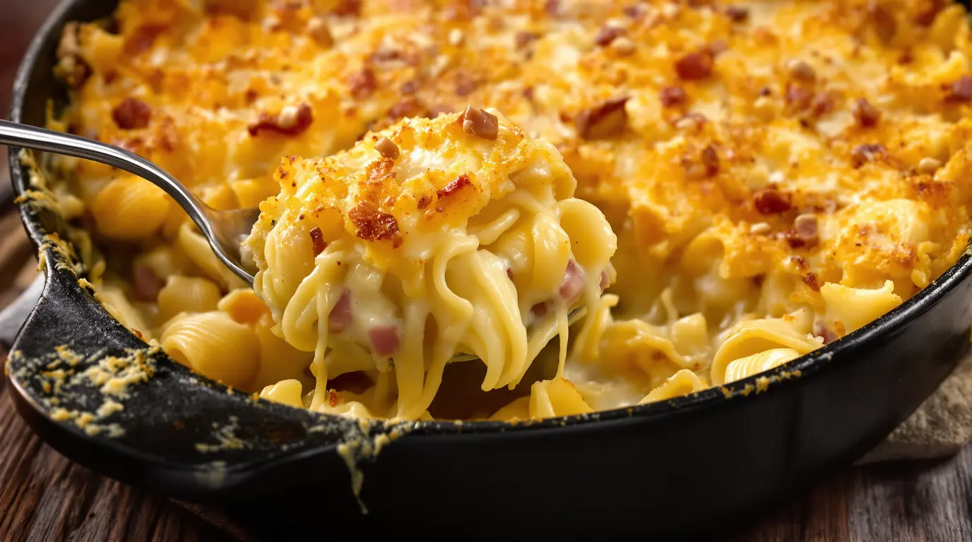 « On dirait un plat de chef » : c’est pourtant un gratin de pâtes au jambon, avec un plus dans la chapelure « On dirait un plat de chef » : c’est pourtant un gratin de pâtes au jambon, avec un plus dans la chapelure